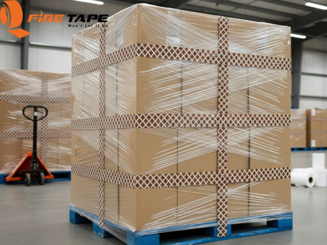 Printed tape and stretch film wrap for secure packaging